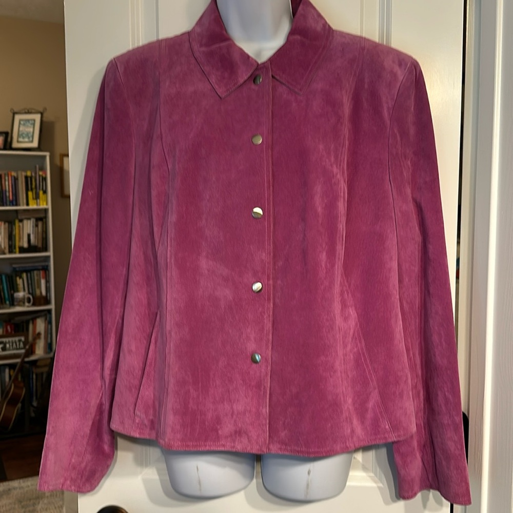 Anne Klein Fuschia SUEDE LEATHER Cropped Jacket